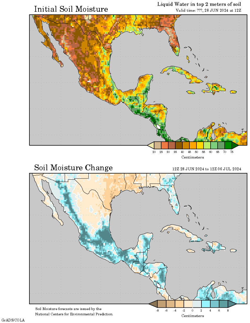 14 Day Soil Moisture Outlook For Mexico And The Caribbean
