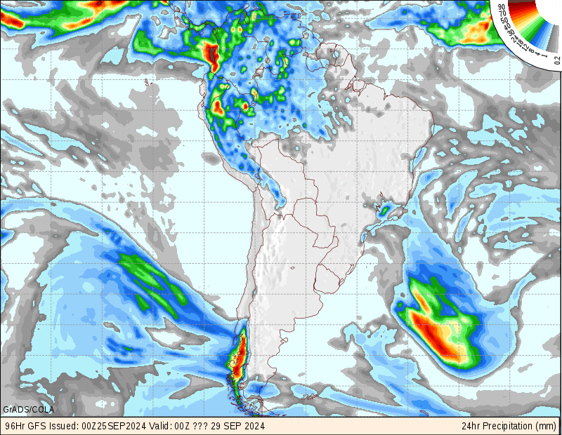 96 Hour GFS Forecast over South America